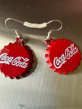 Coca-cola bottle cap earrings brand new